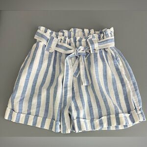 Striped Blue and White Paperbag Women's Shorts Size S